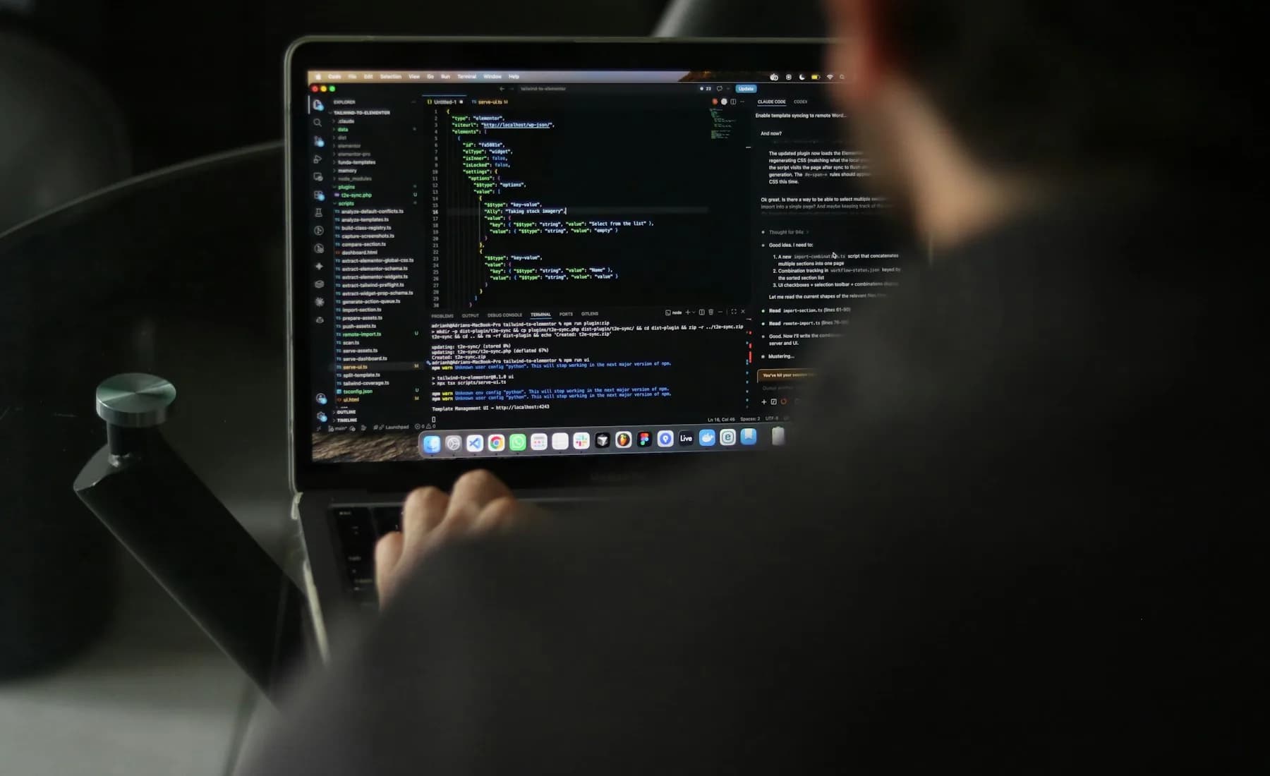 Software development work on a laptop